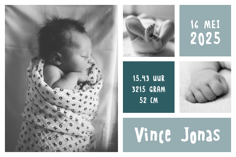 Stoere fotokaart jongen met groene blokken