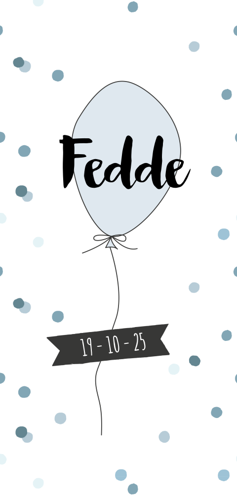 Feestelijke geboortekaart met ballon en stippen