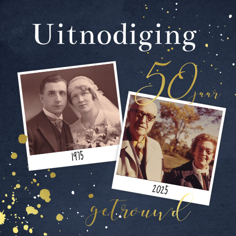 Goudfolie uitnodiging 50 jaar getrouwd met vintage foto