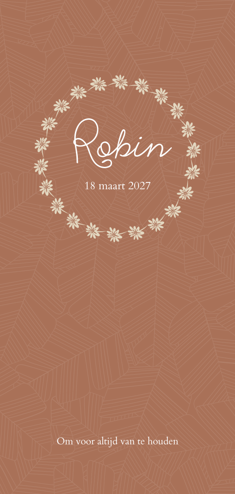 Romantisch unisex geboortekaartje met kransje van lieve bloemetjes