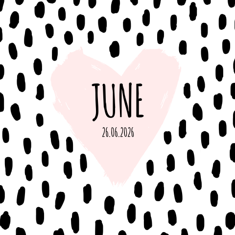 Geboortekaartje met print in zwart-wit en hartje - meisje