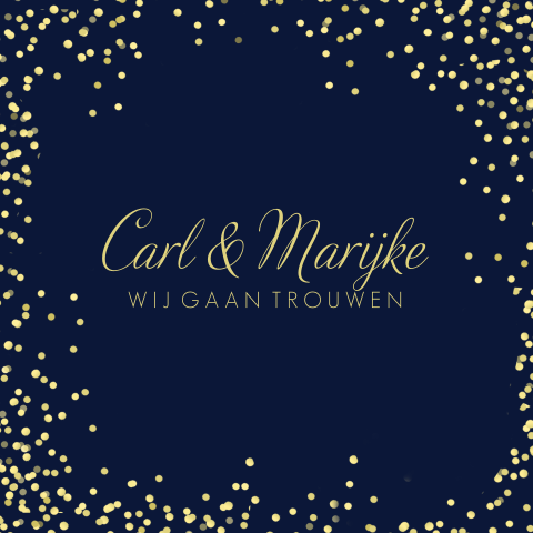 Chique trouwkaart met goudkleurige stippen