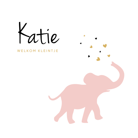 Lief geboortekaartje meisje met olifantje en kleine hartjes