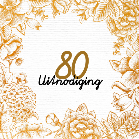 Klassieke uitnodiging 80 jaar man met bloemen