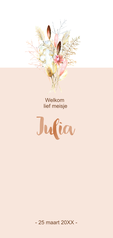 Geboortekaart voor een meisje met droogbloemen