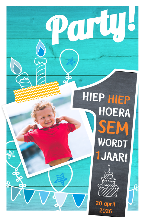 Vrolijk uitnodigingskaartje voor 1 jarige