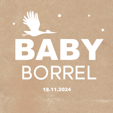 Babyborrel uitnodiging kraft met ooievaar en sterren