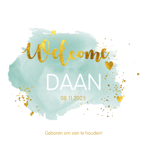 Stijlvol geboortekaartje met groene watercolour