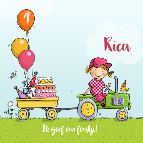 Uitnodiging kinderfeestje met tractor - meisje