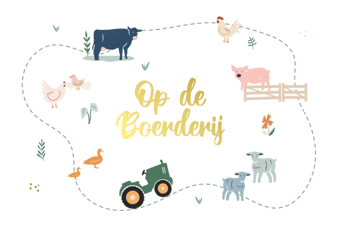 Hippe kinderkamerposter met boerderij thema en tekst in goudfolie