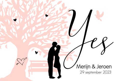 Romantische trouwkaart met silhouet van boom