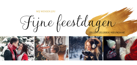 Luxe kerstkaart met foto's en goudveeg