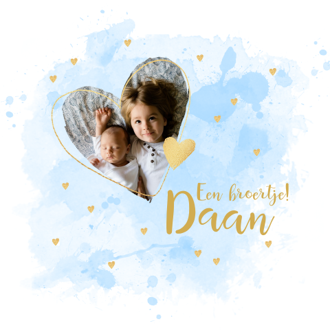 Lief geboortekaartje voor een broertje met foto in hartje