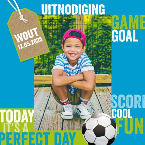 Stoere communiekaart met een foto en voetbal