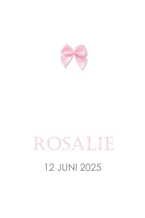 Lief geboortekaartje voor meisje met bij te bestellen roze strikje