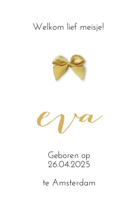 Klassiek geboortekaartje en bij te bestellen strikje