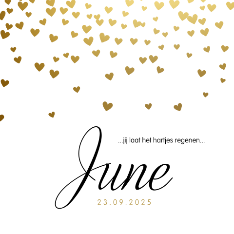 Stijlvol geboortekaartje met hartjesregen