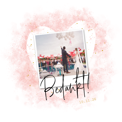 Bedankkaart met watercolor hart en polaroid