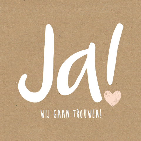 Trouwkaart met JA en kraft achtergrond