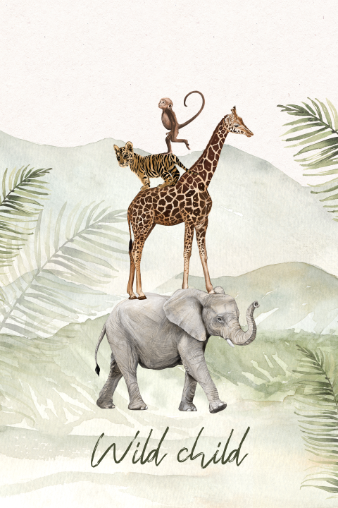 Avontuurlijke kinderkamerposter met jungledieren