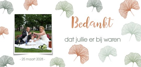 Bedankkaart met ginkgoblaadjes, hoogglans en foto