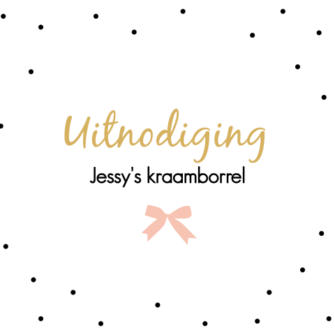 Zwart-wit kraamfeestkaartje met stippen en strikje