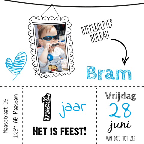 Eerste verjaardag - Uitnodiging jongen