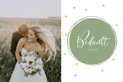 Bedankkaart bruiloft met foto en hartjes