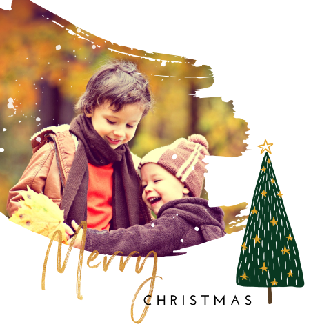 Stijlvolle kerstkaart met foto en kerstboom