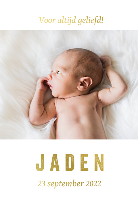 Staand goudfolie babykaartje jongen