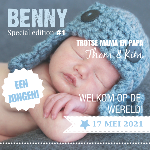 Origineel geboortekaartje met magaine stijl