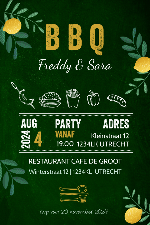 Uitnodiging barbecue met citroenen en takjes
