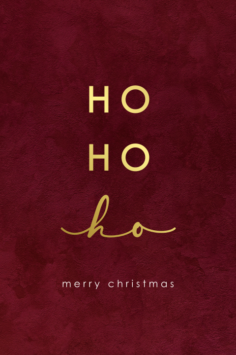 Moderne kerstkaart in donkerrood en goudfolie