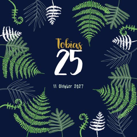 Uitnodigingskaart met bladeren op een donkerblauwe achtergrond