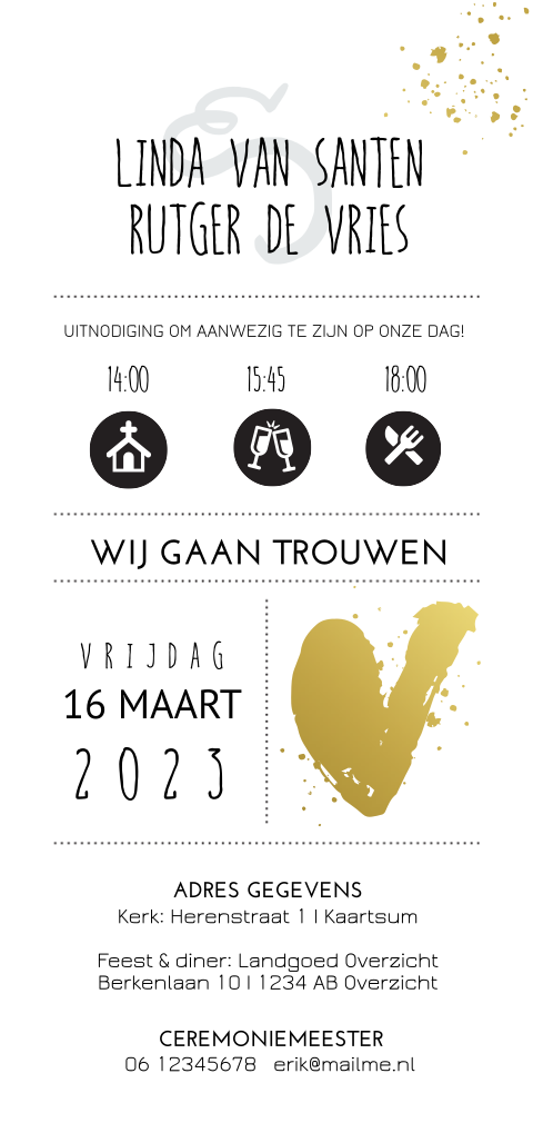 Goudfolie trouwkaart met hip design