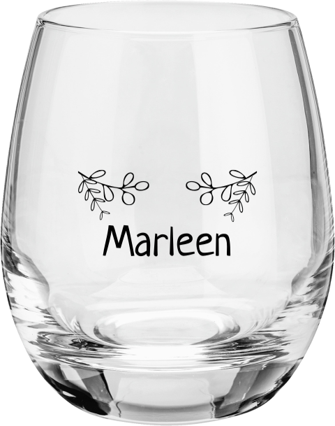 Waterglas met gravure en takjes