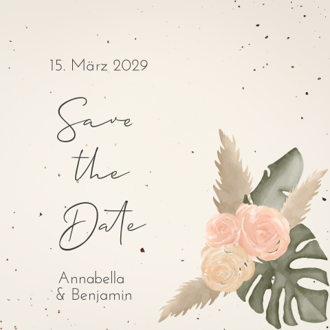 Save the Date Karte aus Tulpenpapier mit floralem Boho Element