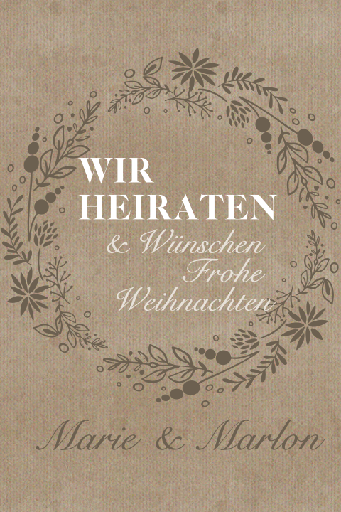Weihnachtliche Hochzeitseinlandung in Kraftpapier Optik mit Kranz