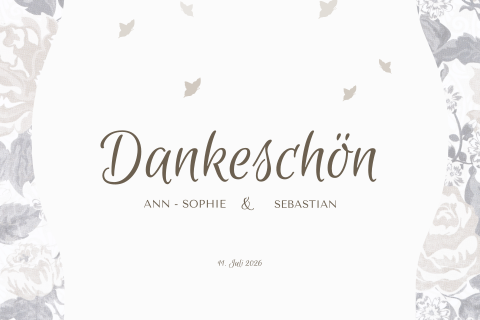 Florale Dankeskarte zur Hochzeit mit Schmetterlingen in lila & beige
