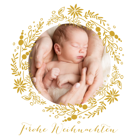 Weihnachtskarte mit Fotorahmen aus goldenen Zweigen