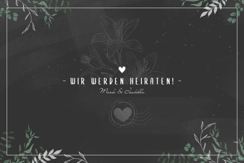 Greenery Einladungskarte zur Hochzeit im Schiefertafel Look mit Rahmen