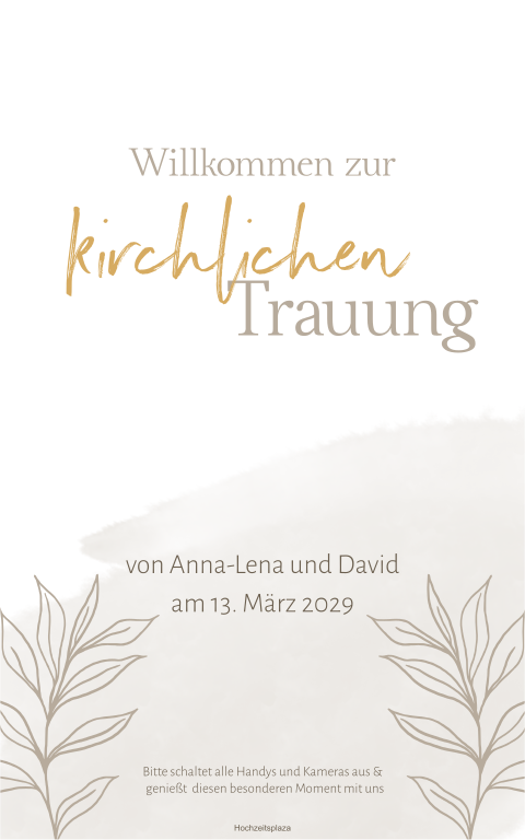 Willkommensschild zur Trauung in Bogenform mit Aquarell in beige
