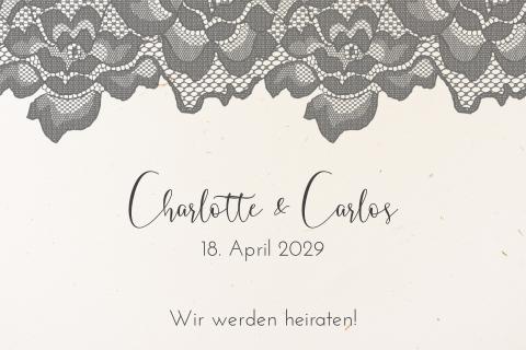 Rustikale Vintage Hochzeitskarte aus Recyclingpapier mit weißer Spitze