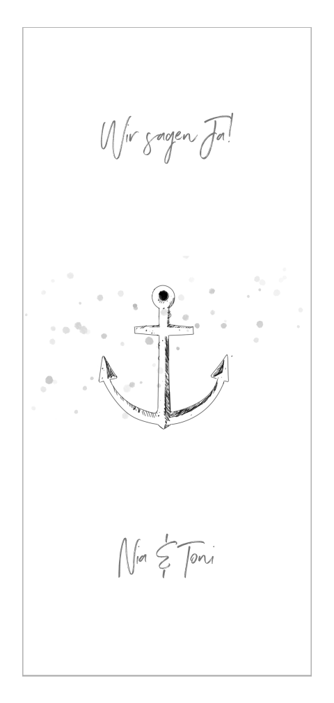 Maritime weiße Einladung zur Hochzeit mit Anker, Rahmen und Sprenkel