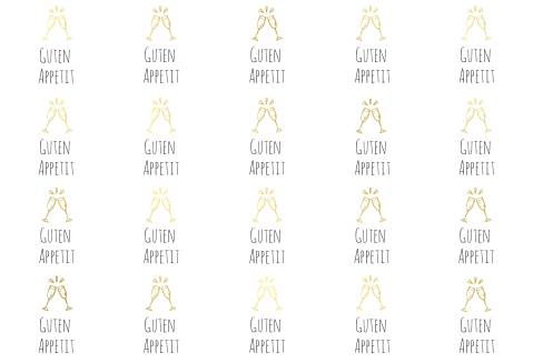 Veredelte Tischkarte "Guten Appetit" zur Hochzeit mit Sektglas in gold