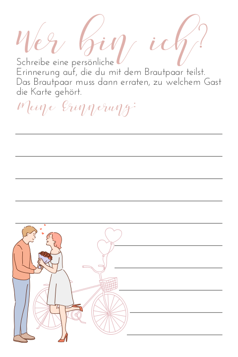 Spiel "Wer bin ich?" zur Unterhaltung der Hochzeitsgäste mit Paarmotiv