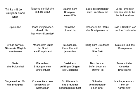 Spassaufgaben zur Unterhaltung auf der Hochzeit zur Selbstgestaltung