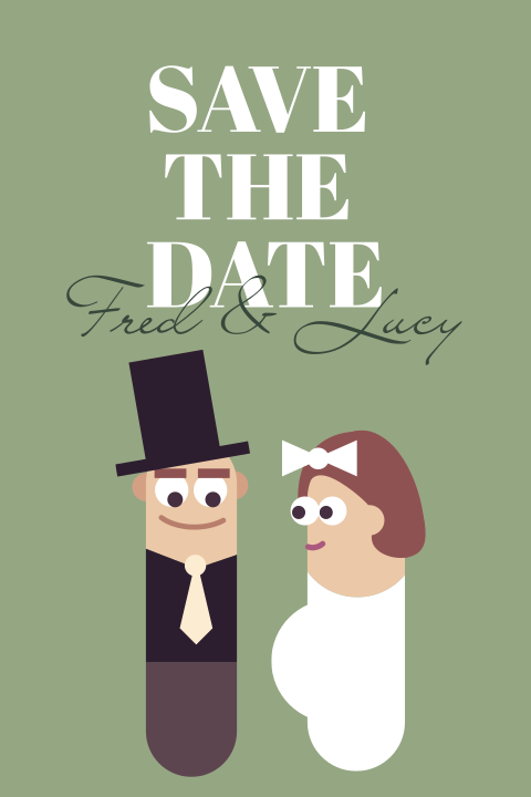 Lustige Save the Date Karte in grün mit Icon Mann und schwangerer Frau