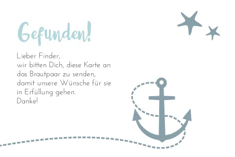 Maritime Ballonkarte zur Hochzeit mit Anker und Seestern in blau weiß