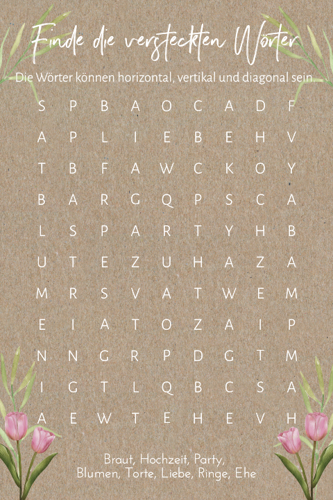 Kreuzworträtsel aus Kraftpapier zur Gästeunterhaltung mit Tulpe